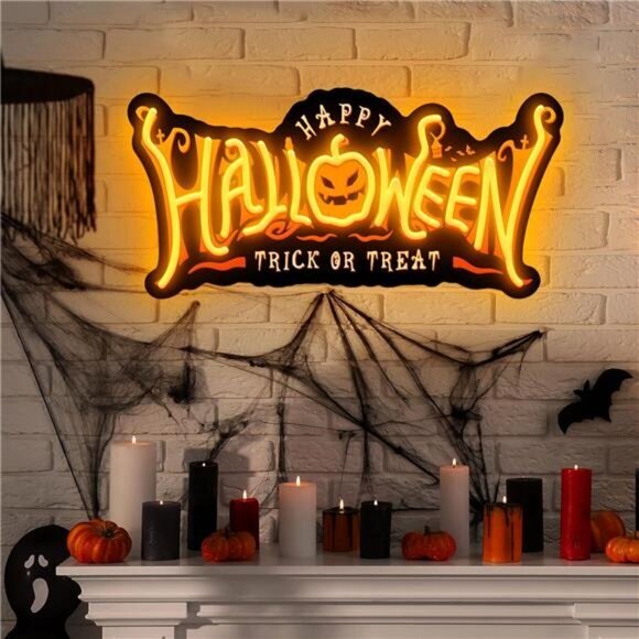 Happy Halloween Neon Sign -USB Powered Pumpkin LED Light for Wall Decor w/ Hooks - Picture 7 of 8